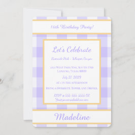 Convite Personalizado de Aniversário Xadrez Roxo