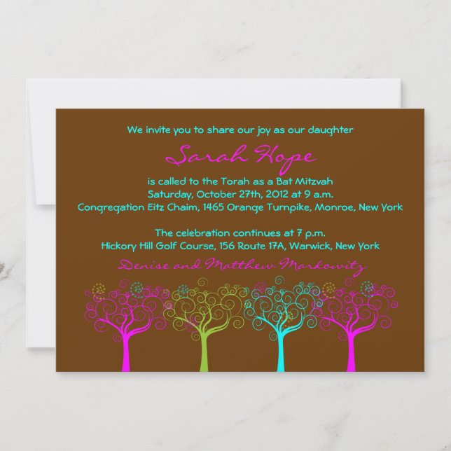 Convite Personalizado De Bat Mitzvah, Sarah Hope (Frente)