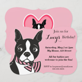 Convite Personalizado de BoBoston Terrier Pink Ani