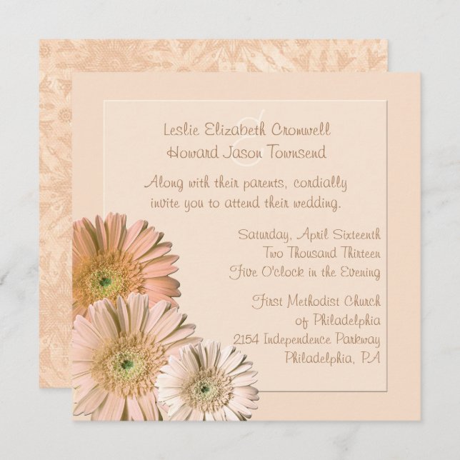Convite Personalizado De Casamento Peach Linen Ger (Frente/Verso)