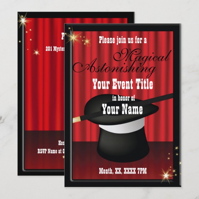 Convite Personalizado de Evento de Festa Mágica (Frente/Verso)