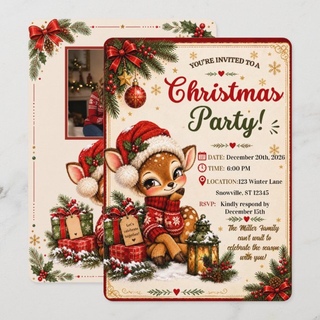 Convite Personalizado de Festa de Natal (Frente/Verso)