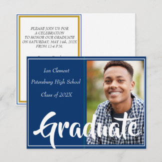 Convite Personalizado de Formatura Foto Blue Gold