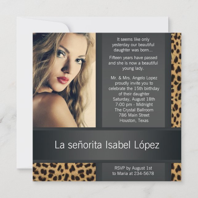 Convite Personalizado de Leopardo para Festa de Qu (Frente)