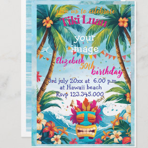 convite personalizado de luau tiki tropical de pra