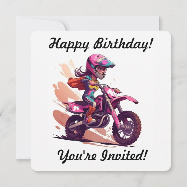Convite Personalizado de Motocross para Meninas (Frente)