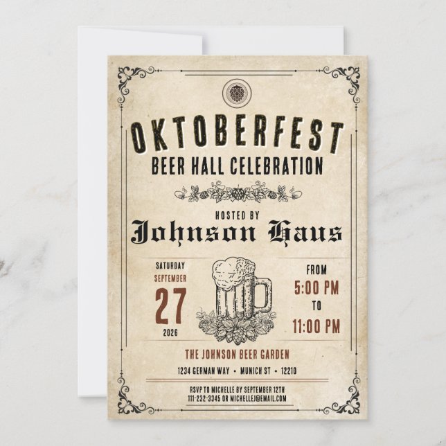 Convite Personalizado de Oktoberfest Vintage (Frente)