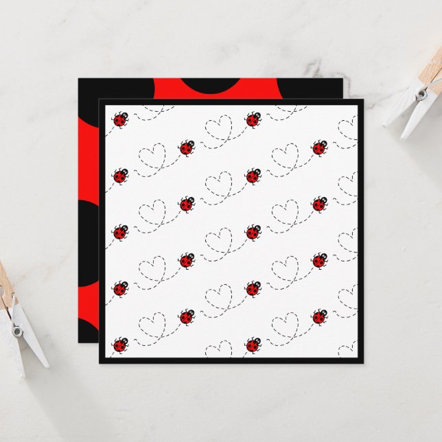 Convite personalizado de padrão cardíaco Ladybird (Frente/Verso In Situ)