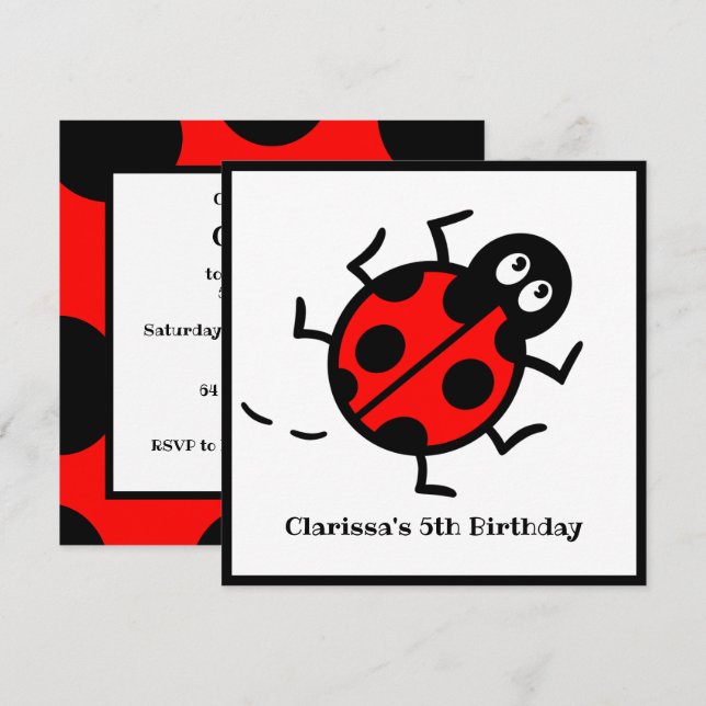 Convite personalizado de padrão Ladybird (Frente/Verso)