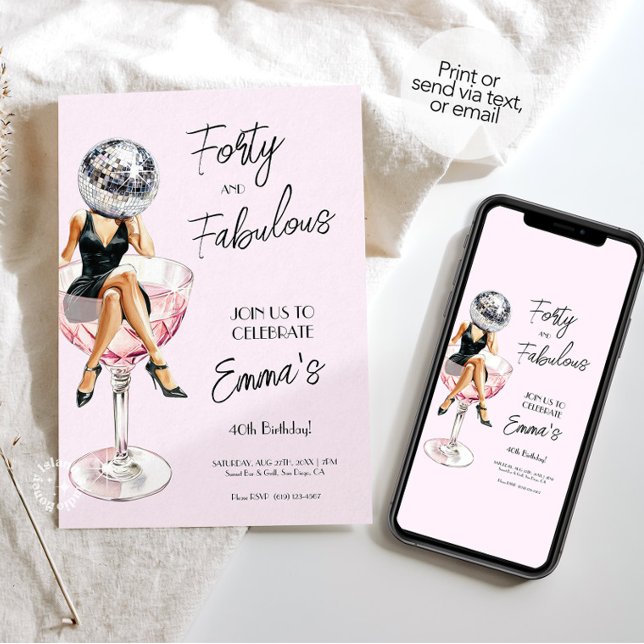 Convite personalizado de quarenta e fabuloso Disco (Forty and Fabulous Disco Birthday Custom Invite)