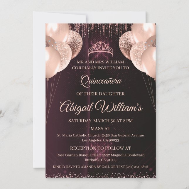 Convite Personalizado de Quinceañera | Mis Quince  (Frente)