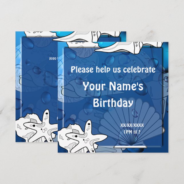 Convite Personalizado de Seashell de Festa de aniv (Frente/Verso)