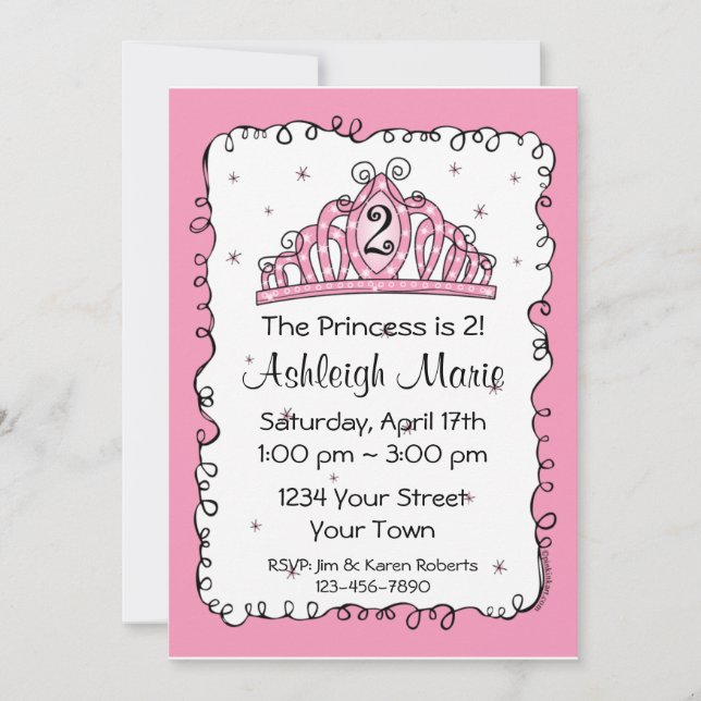 Convite Personalizado De segundo aniversário Tiara (Frente)