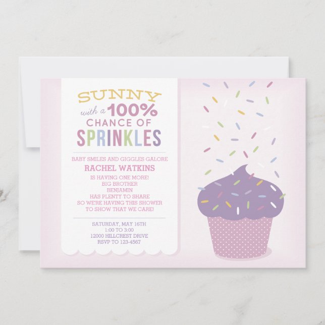 Convite Personalizado de Sprinkle de Bebê Cupcake  (Frente)