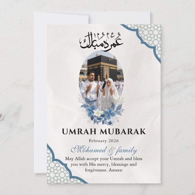 Convite Personalizado de Umrah Mubarak Foto Carta  (Frente)