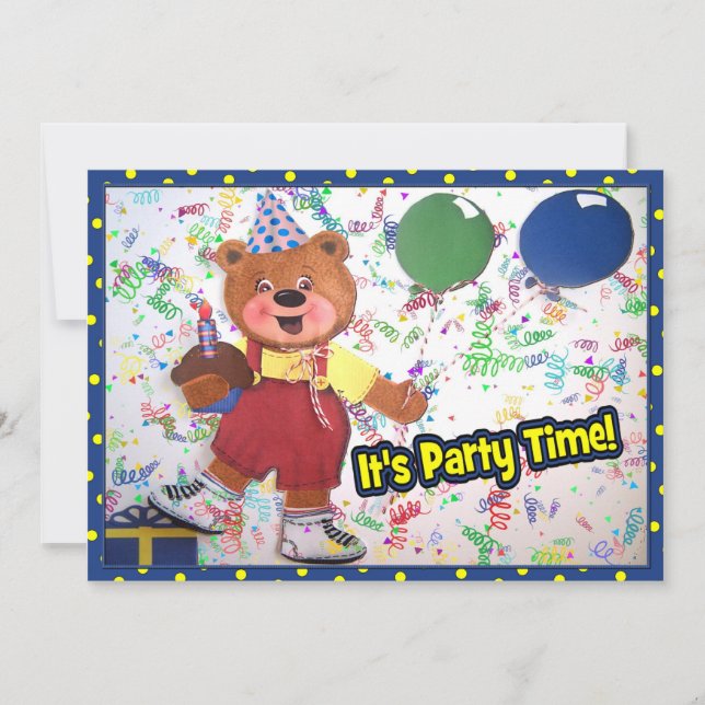 Convite Personalizado de Urso de Dias de Festa (Frente)