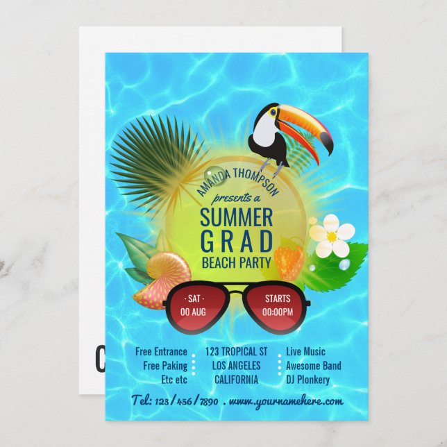 Convite personalizado do Clube Summer Beach Party (Frente/Verso)