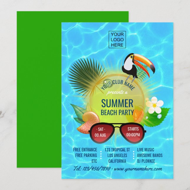 Convite personalizado do Clube Summer Beach Party (Frente/Verso)
