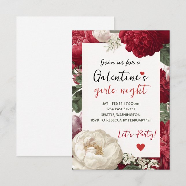 Convite Personalizado Floral para Noite das Galent (Frente/Verso)