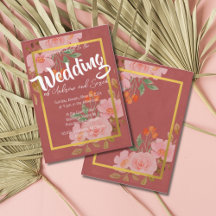 Convite Personalizado Floral Rosa Dourado