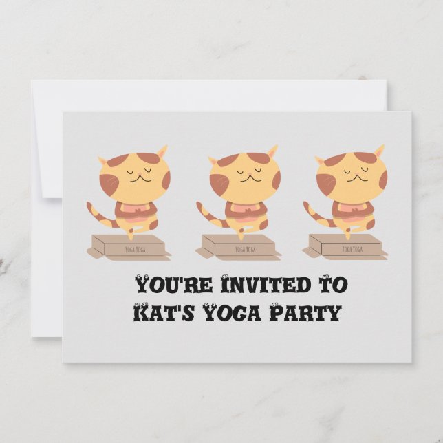 Convite Personalizado Gatinho Fofo de Ioga numa Ca (Frente)