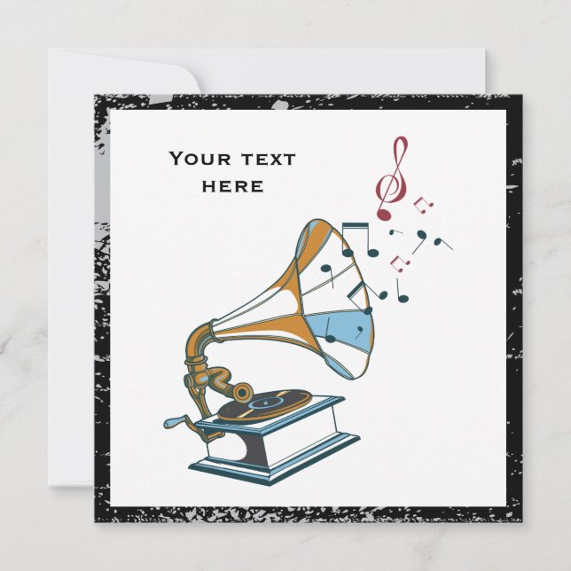 Convite personalizado gramofone retrô (Frente)