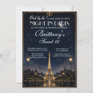 Convite Personalizado Noite em Paris Sweet 16