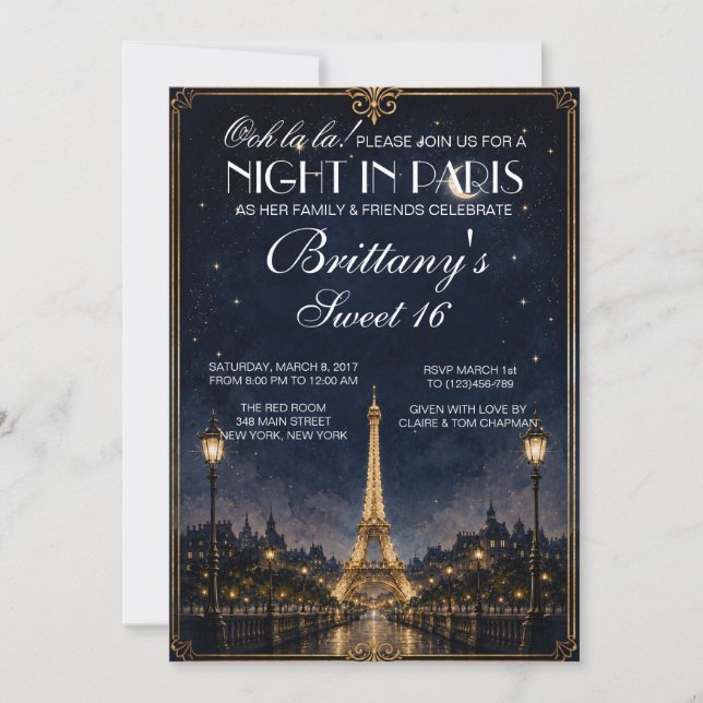 Convite Personalizado Noite em Paris Sweet 16 (Frente)