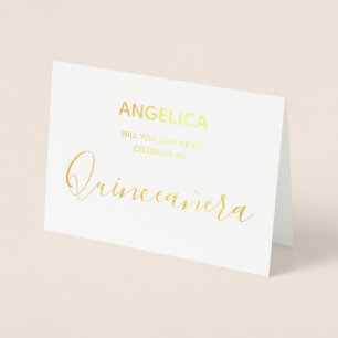 Convite personalizado ouro de Quinceañera