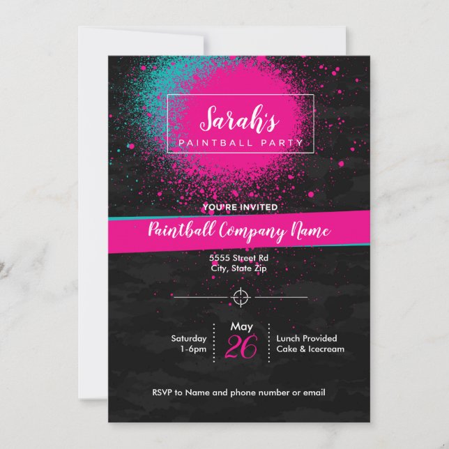Convite Personalizado para a Festa de Paintball pa (Frente)