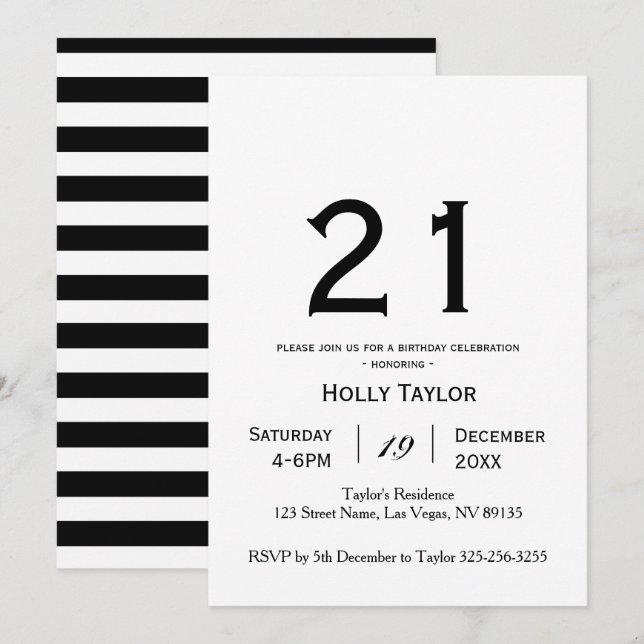 Convite personalizado para aniversário de 21 anos (Frente/Verso)