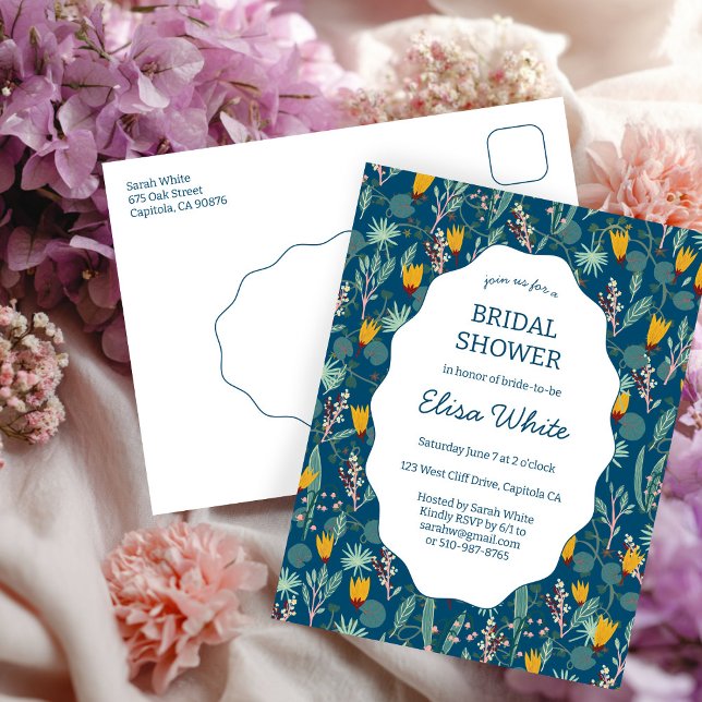 Convite Personalizado para Chá de Noiva Floral Jar (Water Garden Floral Bridal Shower CUSTOM Invitation Postcard
)