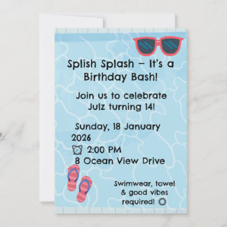 Convite Personalizado para Festa de Piscina para C