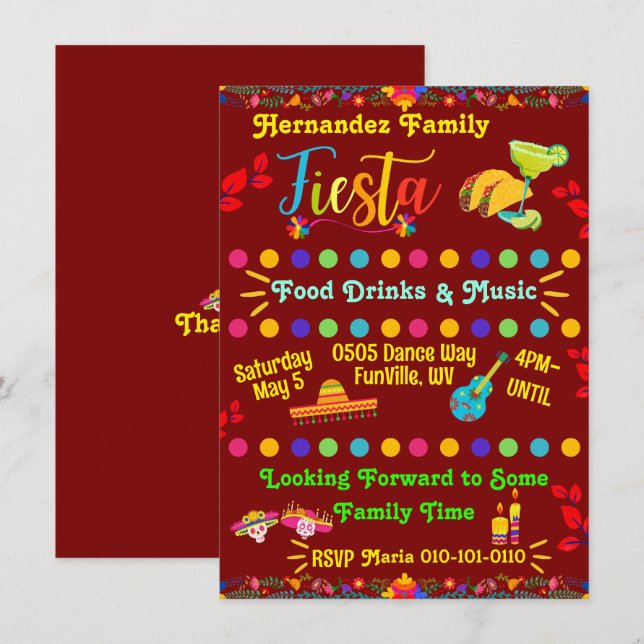 Convite Personalizado para Fiesta em Família (Frente/Verso)