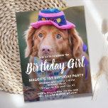 Convite Personalizado para Fotos de Pet de Anivers<br><div class="desc">Garota de aniversário! Convide amigos e familiares para a sua festa de aniversário de cachorros ou cachorros com este simples cartão de convite de aniversário de design de cachorro para o seu aniversário. Adicione a foto favorita do seu filhote e personalize com nome, número de aniversário e todas as informações...</div>