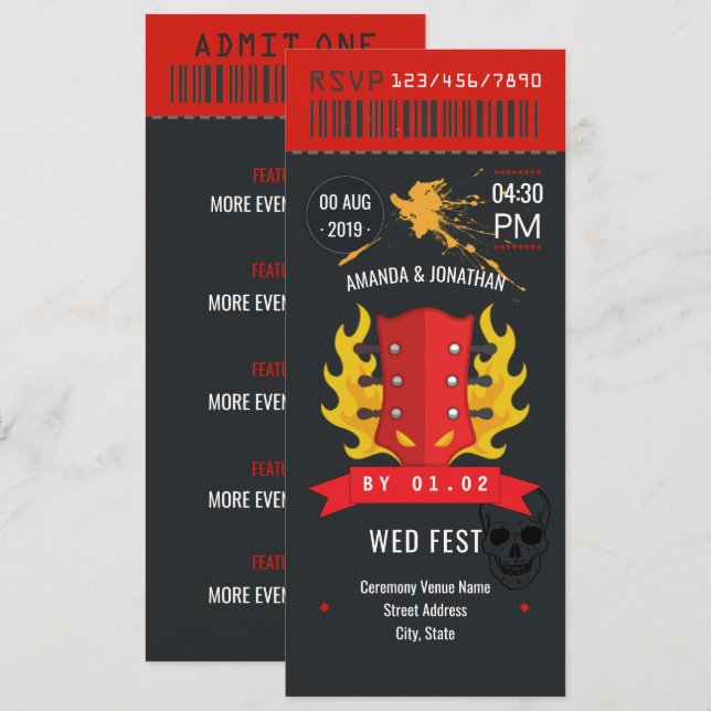 Convite personalizado para ingresso no Rock and Ro (Frente/Verso)