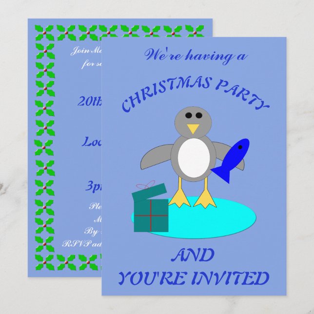 Convite Personalizado Pinguim de Natal Pescaria (Frente/Verso)