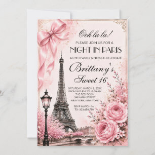 Convite Personalizado Pink Night em Paris Sweet 16