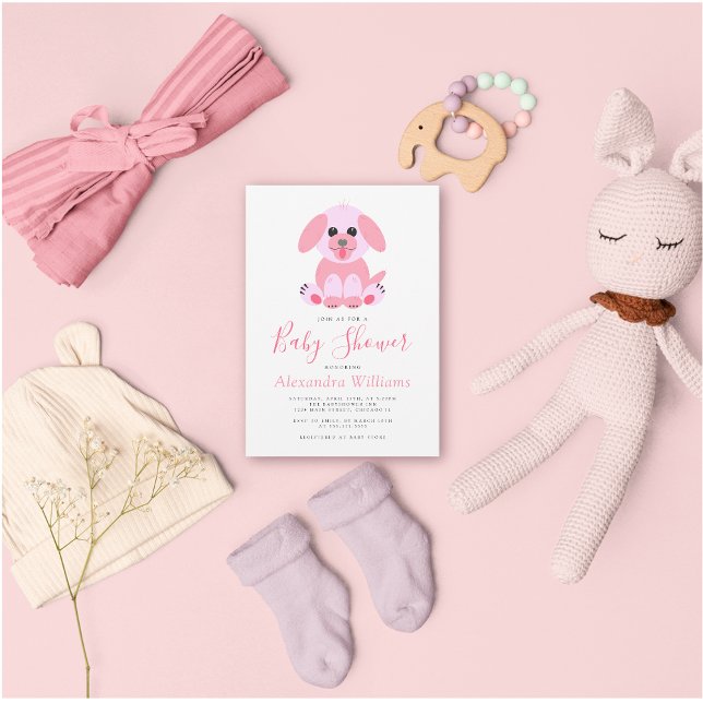 Convite Personalizado Puppy Rosa chá de fraldas (Criador carregado)