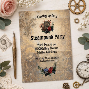 Convite Personalizado Vintage Steampunk Engrenagen