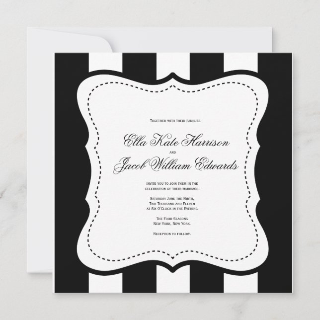 Convite Personalizável de Casamento Preto e Branco (Frente)