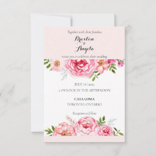 Convite personalizável de casamento rosa com flore