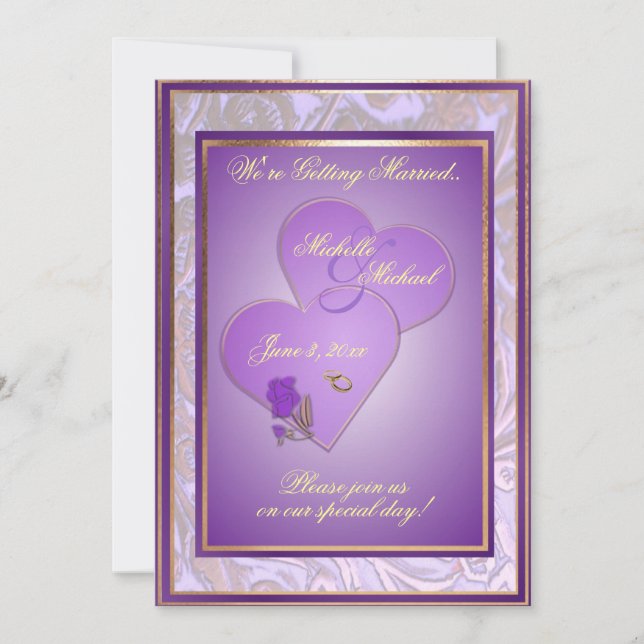 Convite Personalizável De Casamento Roxo De Orname (Frente)