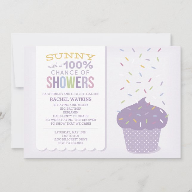 Convite Personalizável de Sprinkle de Cupcake Roxo (Frente)