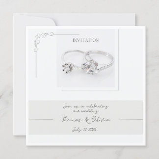 Convite personalizável para casamento com dois ané