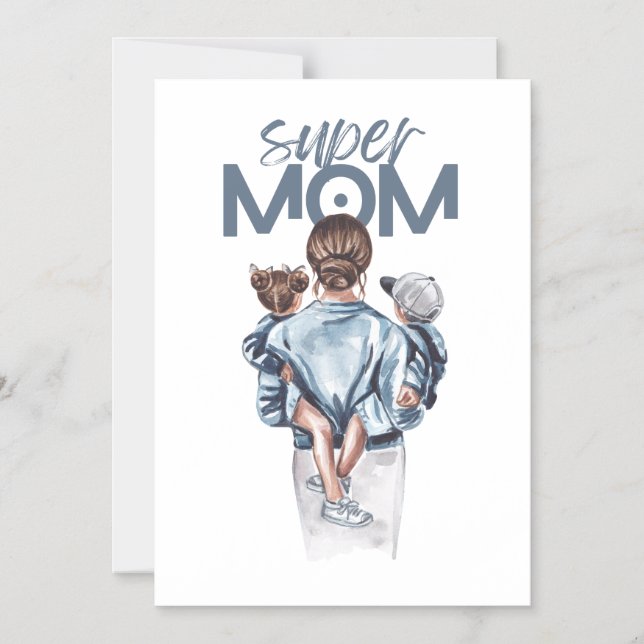 Convite Personalized Super Mom with Son and Daughter Gift  (Frente)