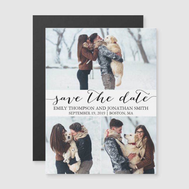 Convite Picture Wedding Save The Date Magnet, Três Fotos (Frente/Verso)