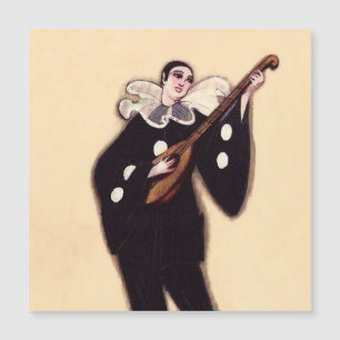 Convite Pierrot de preto tocando alaúde por Sophia Chiostr