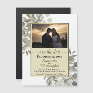 Convite Pine Eucalyptus Wedding Save the Date Photo Dourad