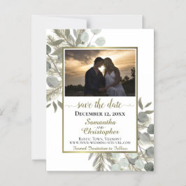 Convite Pine Eucalyptus Wedding Save the Date Photo White